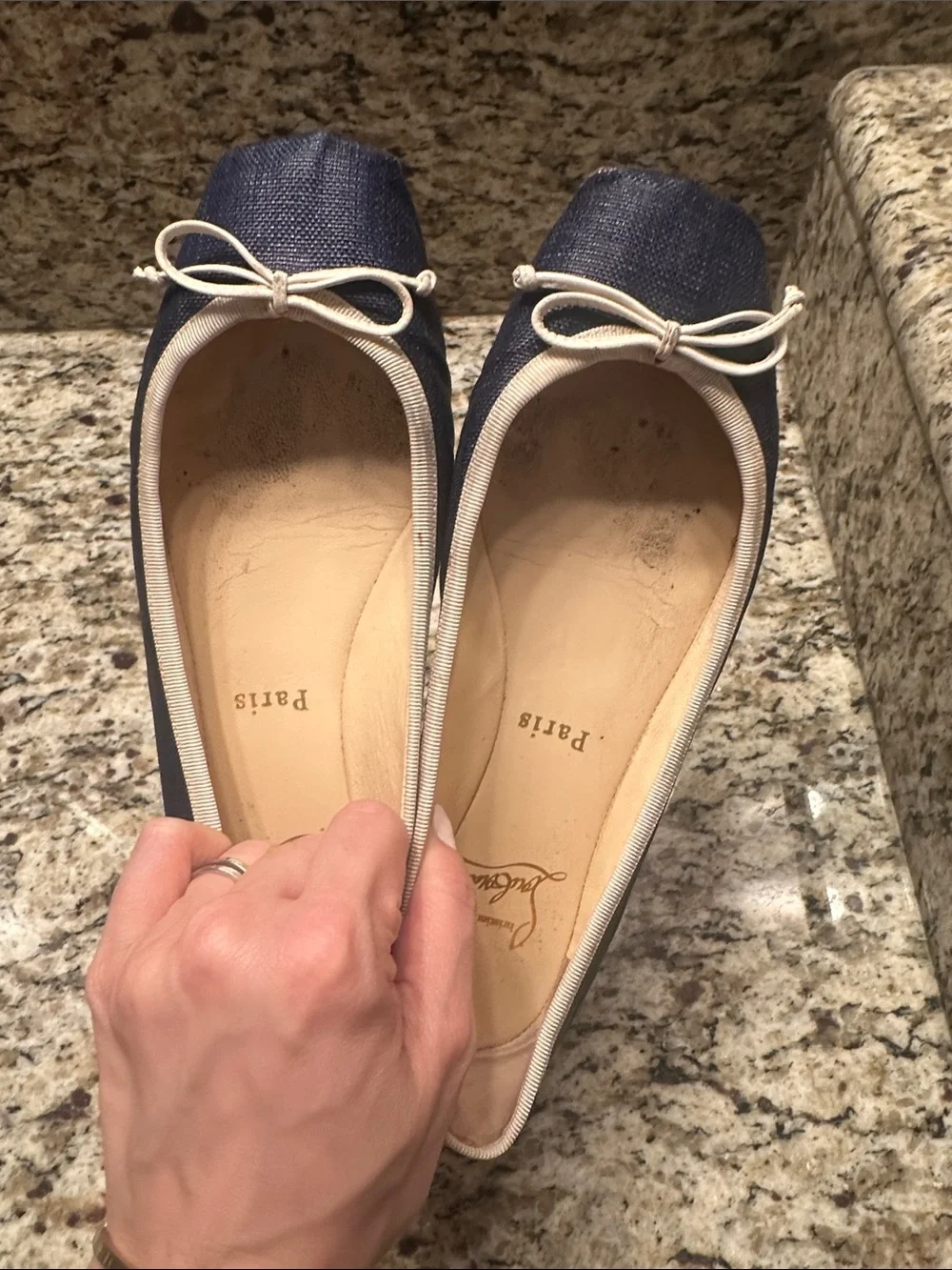 Christian Louboutin Navy Blue Ballet Flats with Beige Trim